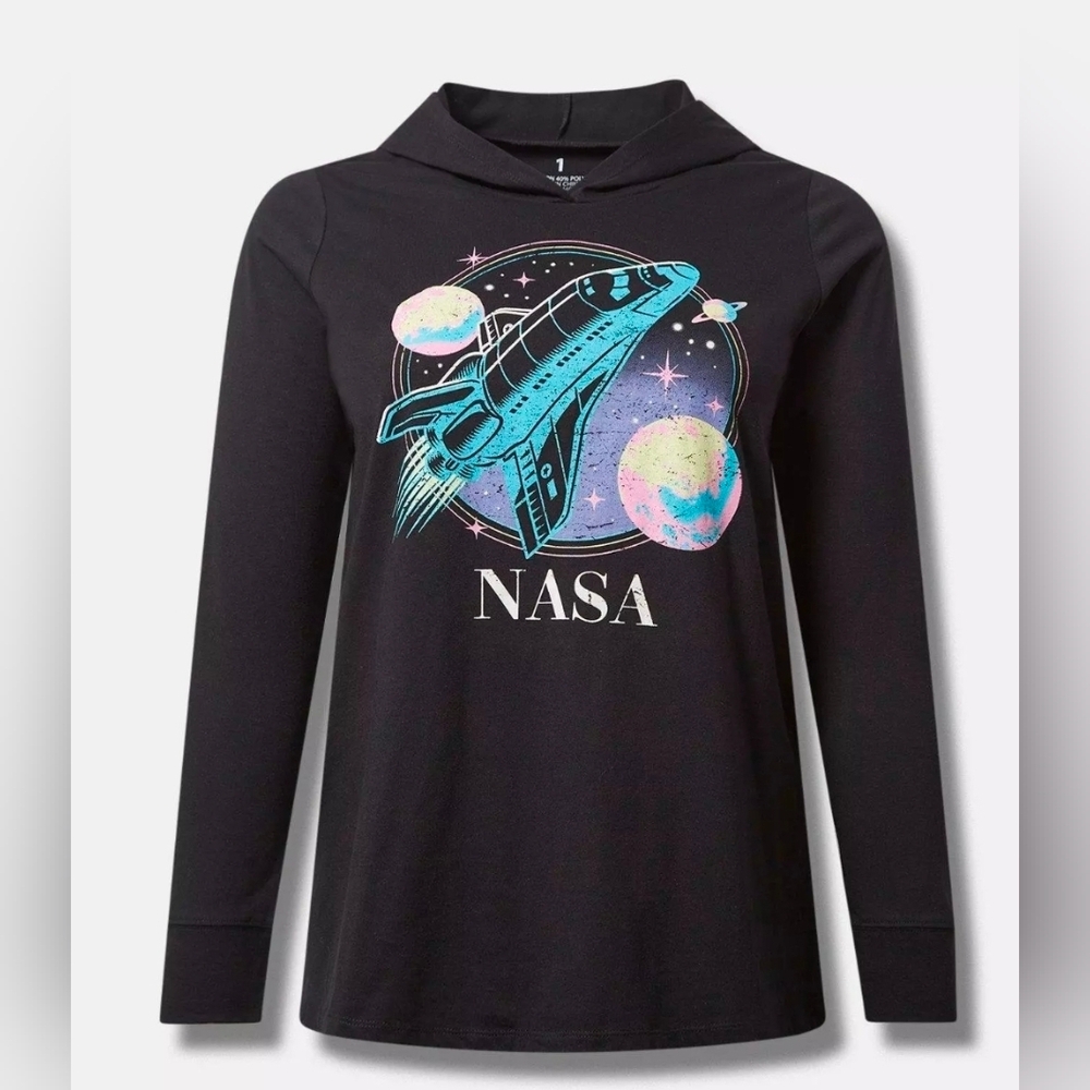 Torrid Black Hoodie with Colorful Space Shuttle Design